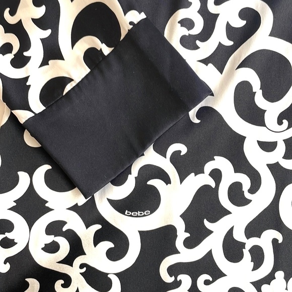 NWT Bebe Black/Off White Paisley Silk Shift Dress, Size S - Picture 3 of 7